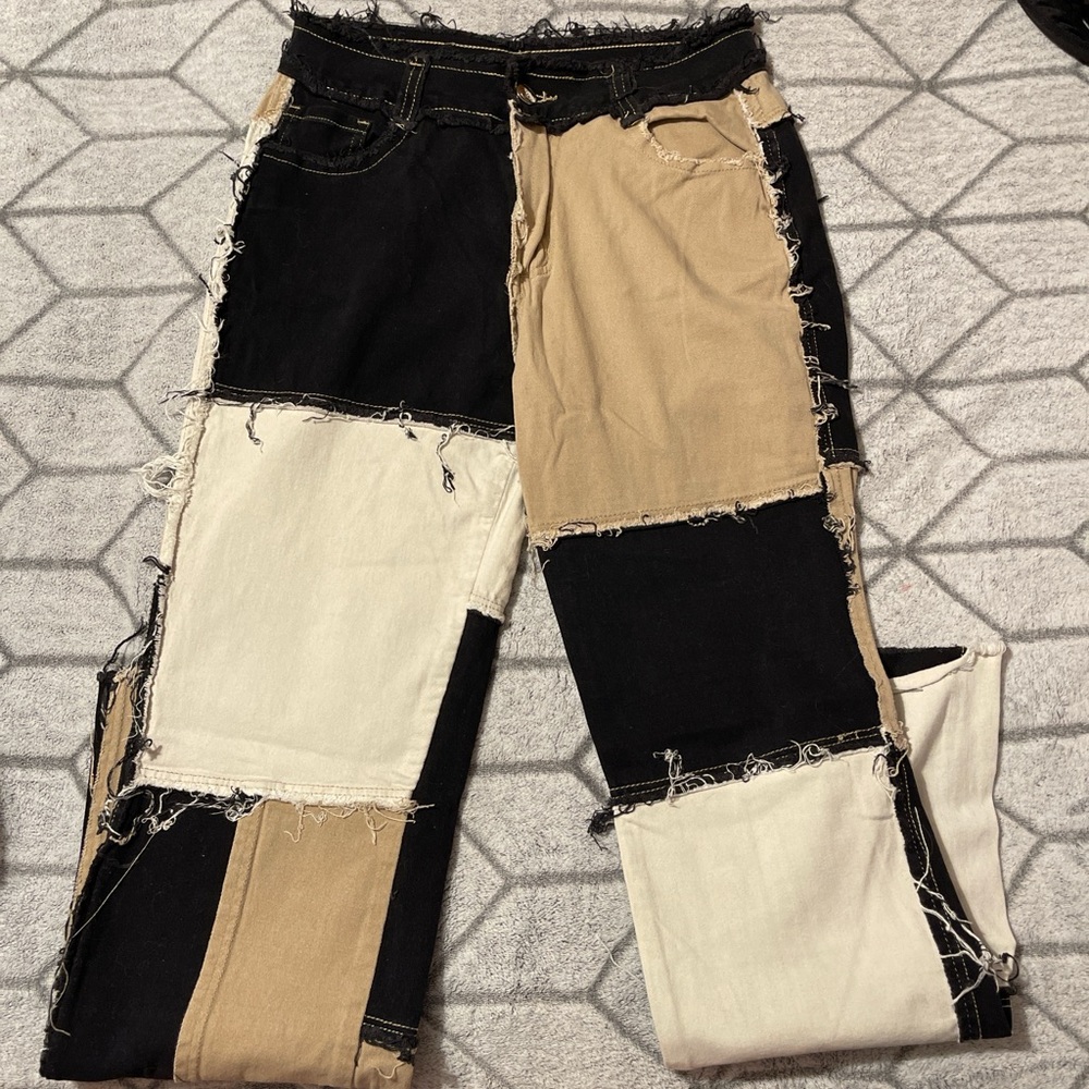 Patchwork Black and Tan Jeans